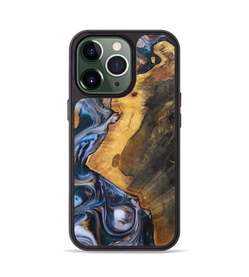 iPhone 13 Pro Wood+Resin Phone Case - Dawson (Teal & Gold, 700197)