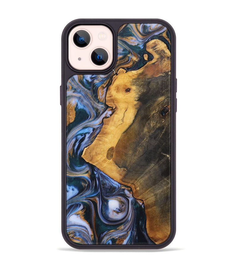 iPhone 14 Plus Wood+Resin Phone Case - Dawson (Teal & Gold, 700197)