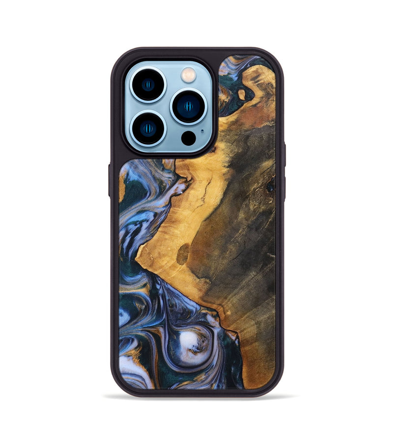 iPhone 14 Pro Wood+Resin Phone Case - Dawson (Teal & Gold, 700197)