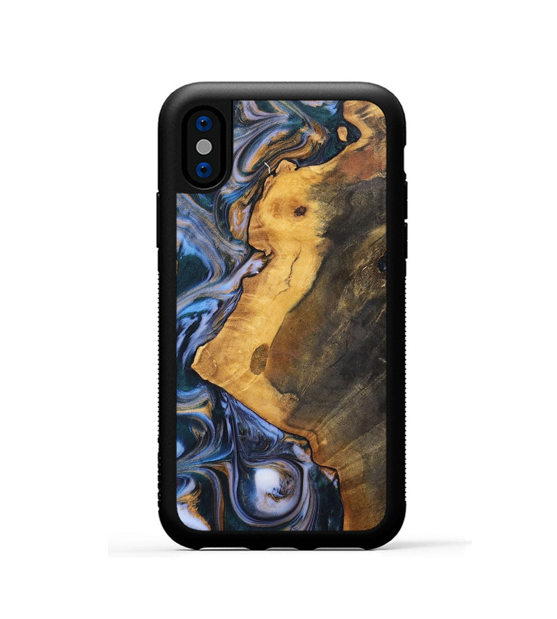 iPhone Xs Wood+Resin Phone Case - Dawson (Teal & Gold, 700197)
