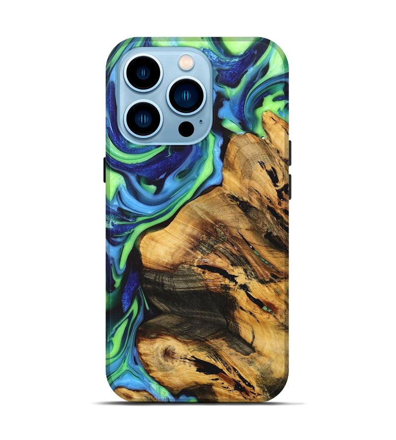 iPhone 14 Pro Wood+Resin Live Edge Phone Case - Ethan (Green, 700209)