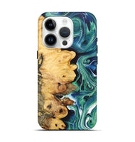iPhone 15 Pro Wood+Resin Live Edge Phone Case - Sharon (Green, 700213)