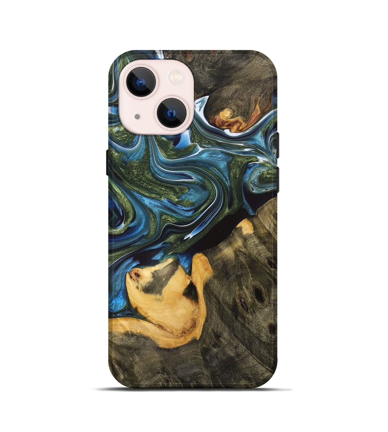 iPhone 13 mini Wood+Resin Live Edge Phone Case - Susie (Blue, 700220)