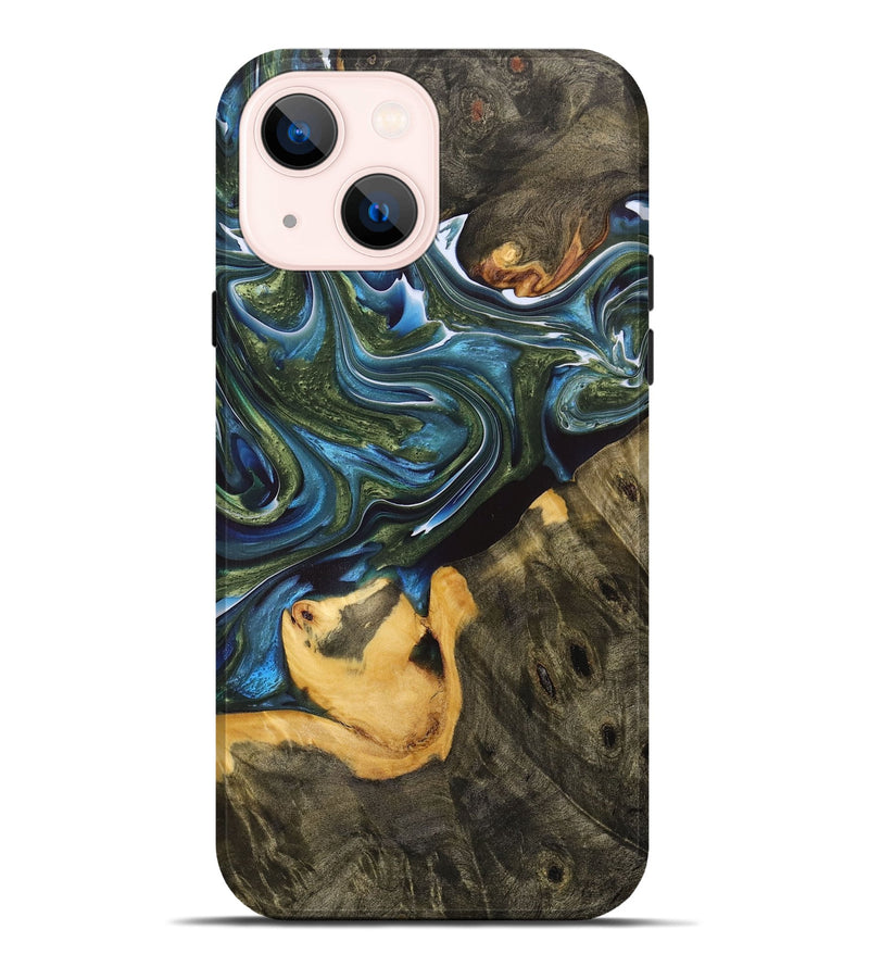 iPhone 14 Plus Wood+Resin Live Edge Phone Case - Susie (Blue, 700220)