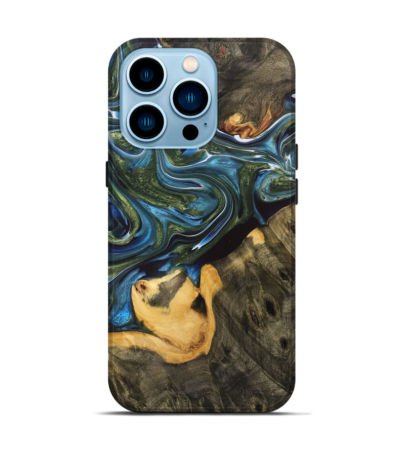 iPhone 14 Pro Wood+Resin Live Edge Phone Case - Susie (Blue, 700220)