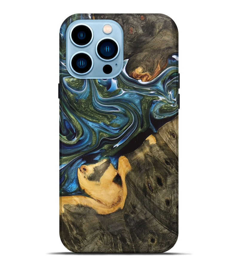 iPhone 14 Pro Max Wood+Resin Live Edge Phone Case - Susie (Blue, 700220)