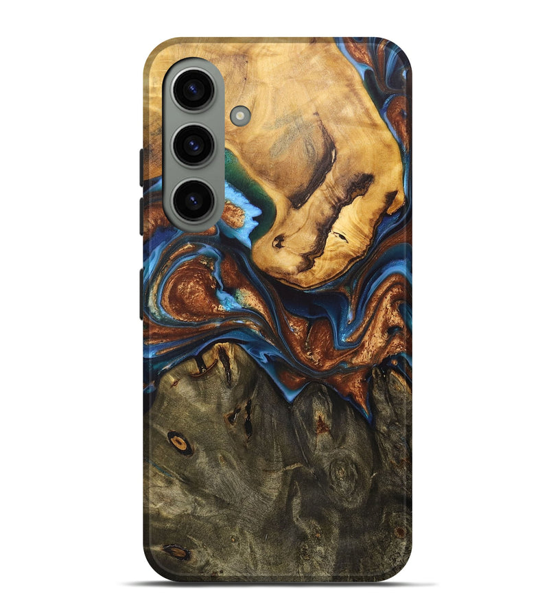 Galaxy S24 Plus Wood+Resin Live Edge Phone Case - Kyleigh (Teal & Gold, 700226)
