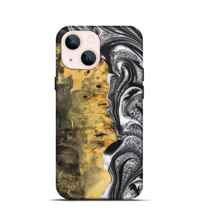 iPhone 13 mini Wood+Resin Live Edge Phone Case - Mario (Black & White, 700238)
