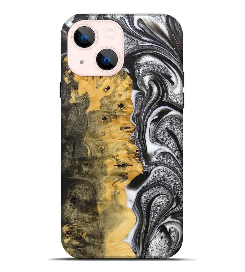 iPhone 14 Plus Wood+Resin Live Edge Phone Case - Mario (Black & White, 700238)