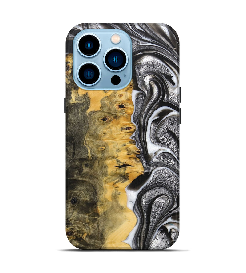 iPhone 14 Pro Wood+Resin Live Edge Phone Case - Mario (Black & White, 700238)