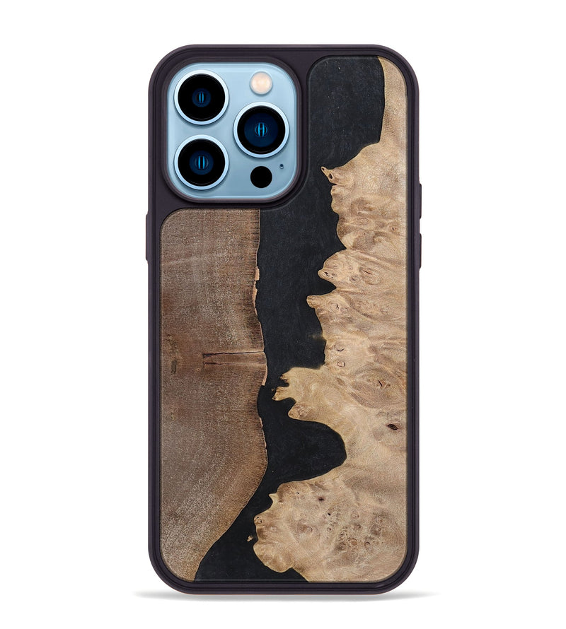 iPhone 14 Pro Max Wood+Resin Phone Case - Britney (Pure Black, 700295)