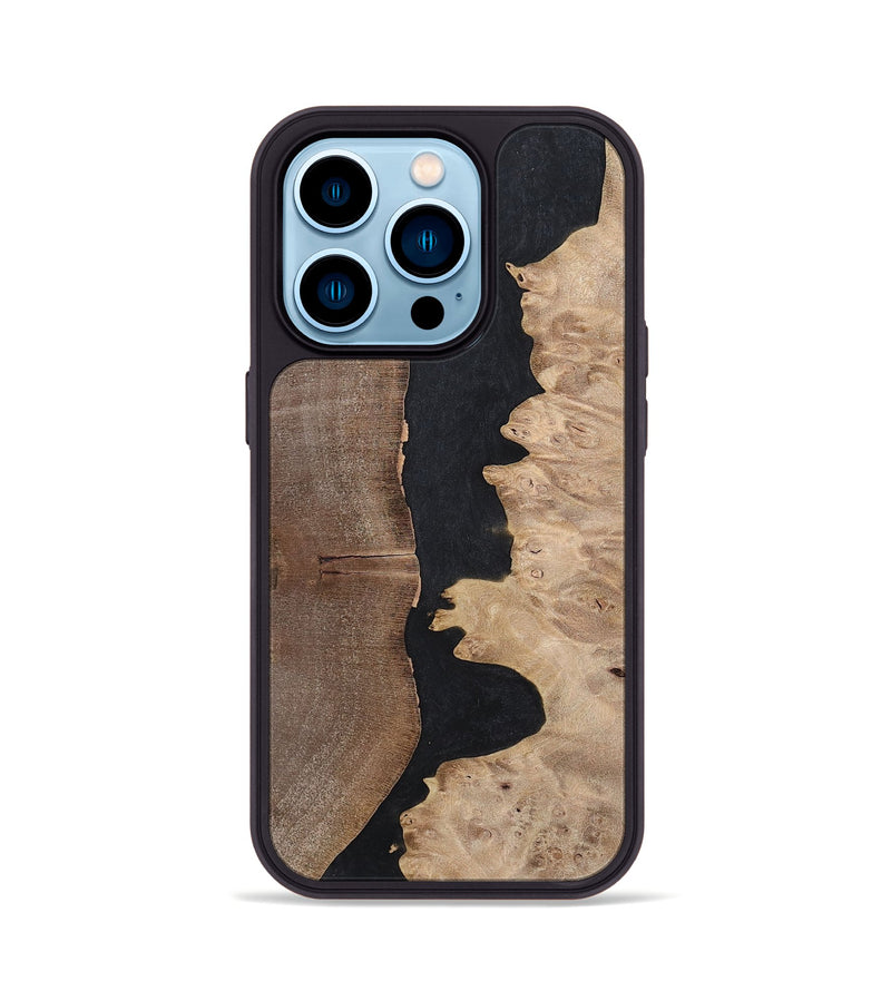 iPhone 14 Pro Wood+Resin Phone Case - Britney (Pure Black, 700295)
