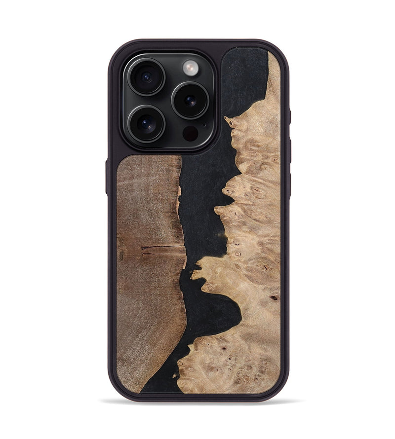 iPhone 15 Pro Wood+Resin Phone Case - Britney (Pure Black, 700295)