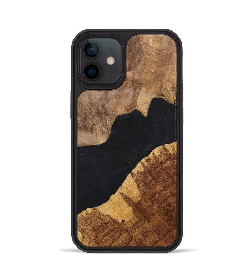iPhone 12 Wood+Resin Phone Case - Faye (Pure Black, 700298)
