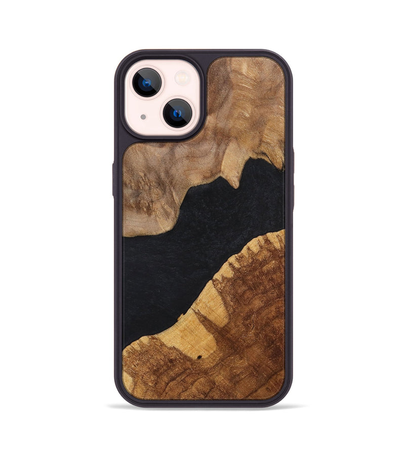 iPhone 14 Wood+Resin Phone Case - Faye (Pure Black, 700298)