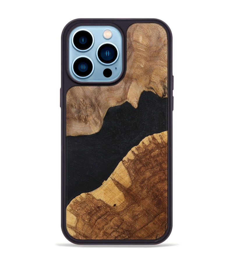 iPhone 14 Pro Max Wood+Resin Phone Case - Faye (Pure Black, 700298)
