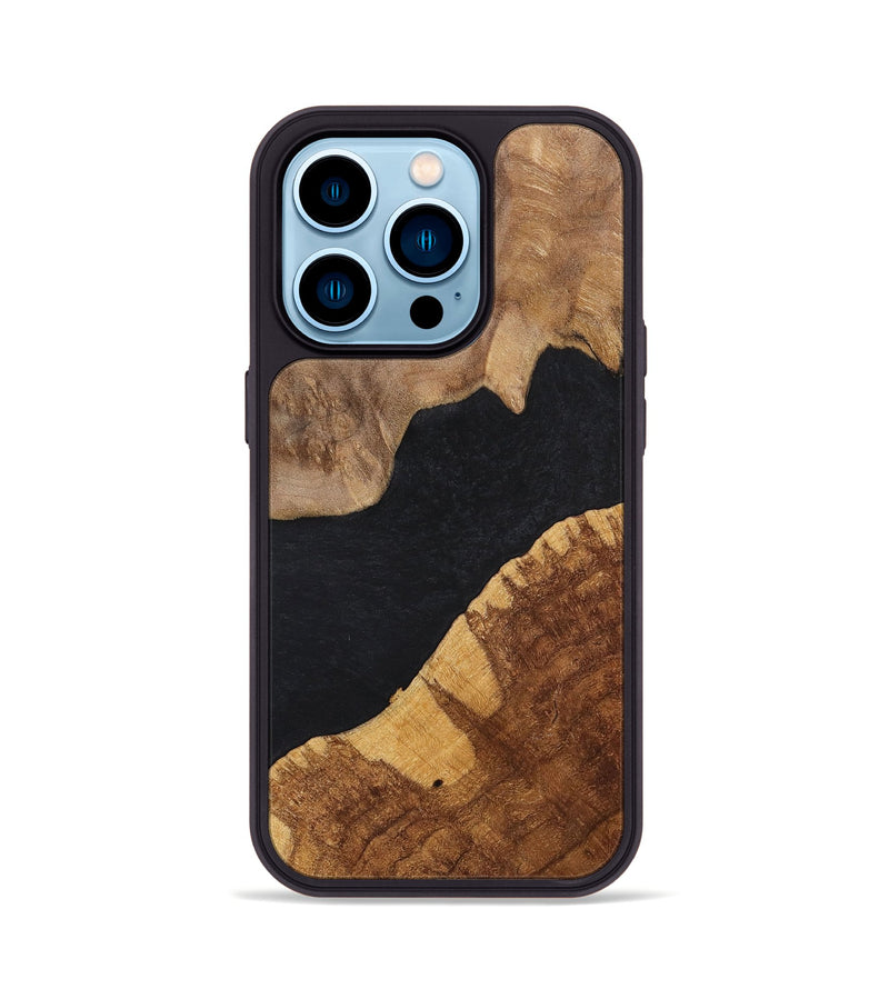 iPhone 14 Pro Wood+Resin Phone Case - Faye (Pure Black, 700298)