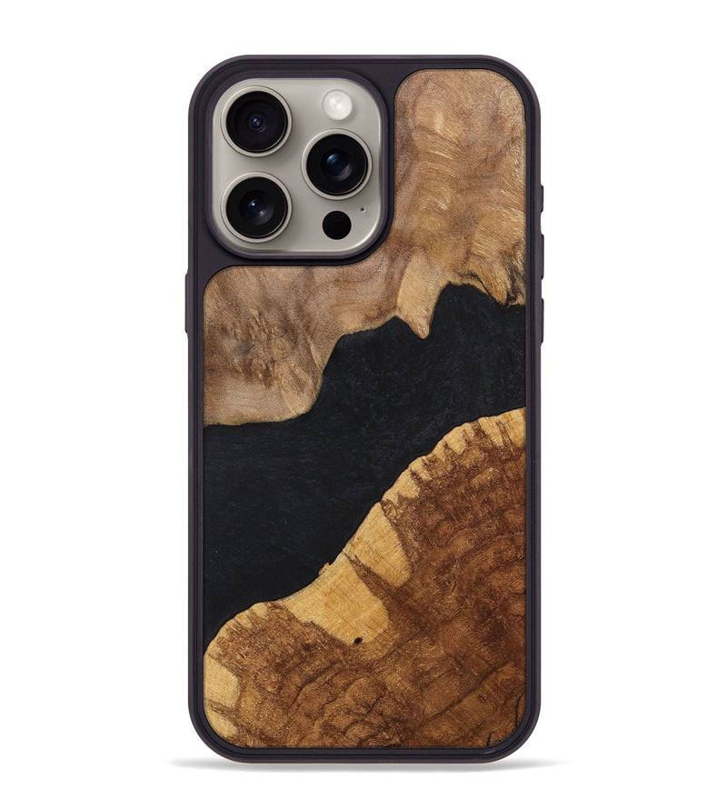 iPhone 15 Pro Max Wood+Resin Phone Case - Faye (Pure Black, 700298)