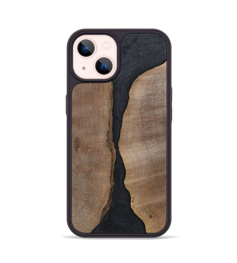 iPhone 14 Wood+Resin Phone Case - Jaslene (Pure Black, 700299)