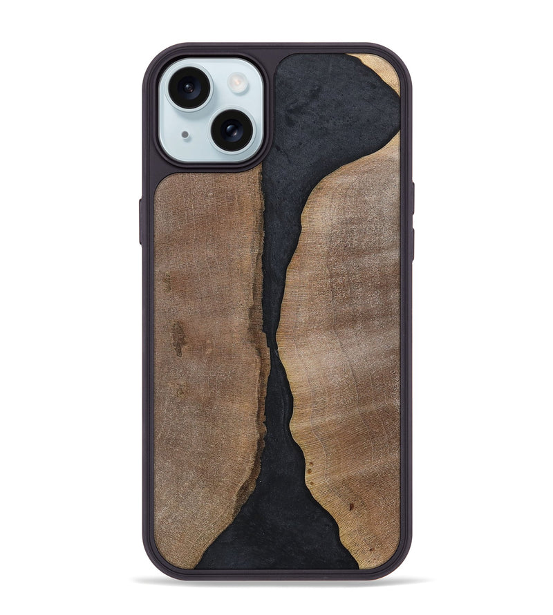 iPhone 15 Plus Wood+Resin Phone Case - Jaslene (Pure Black, 700299)