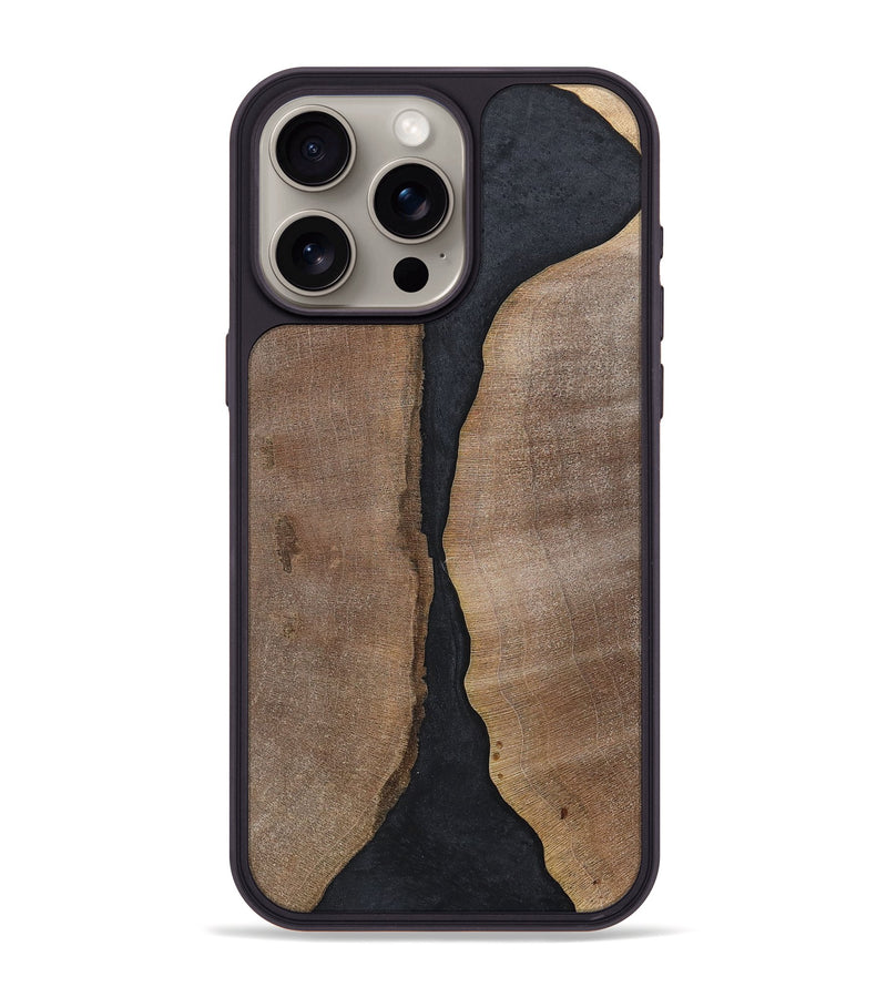 iPhone 15 Pro Max Wood+Resin Phone Case - Jaslene (Pure Black, 700299)