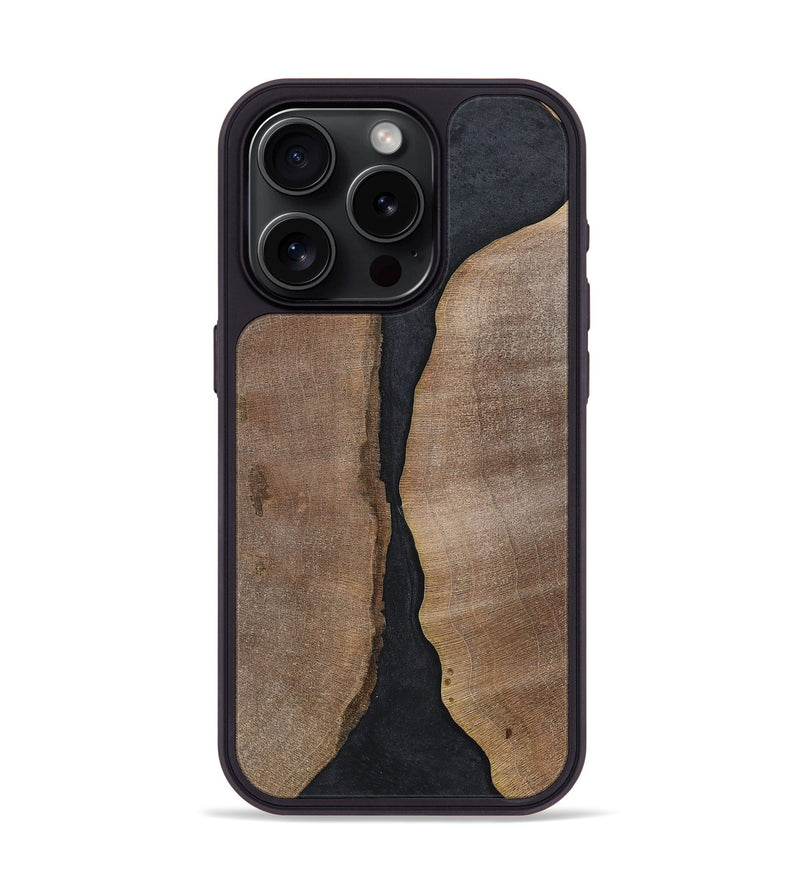 iPhone 15 Pro Wood+Resin Phone Case - Jaslene (Pure Black, 700299)