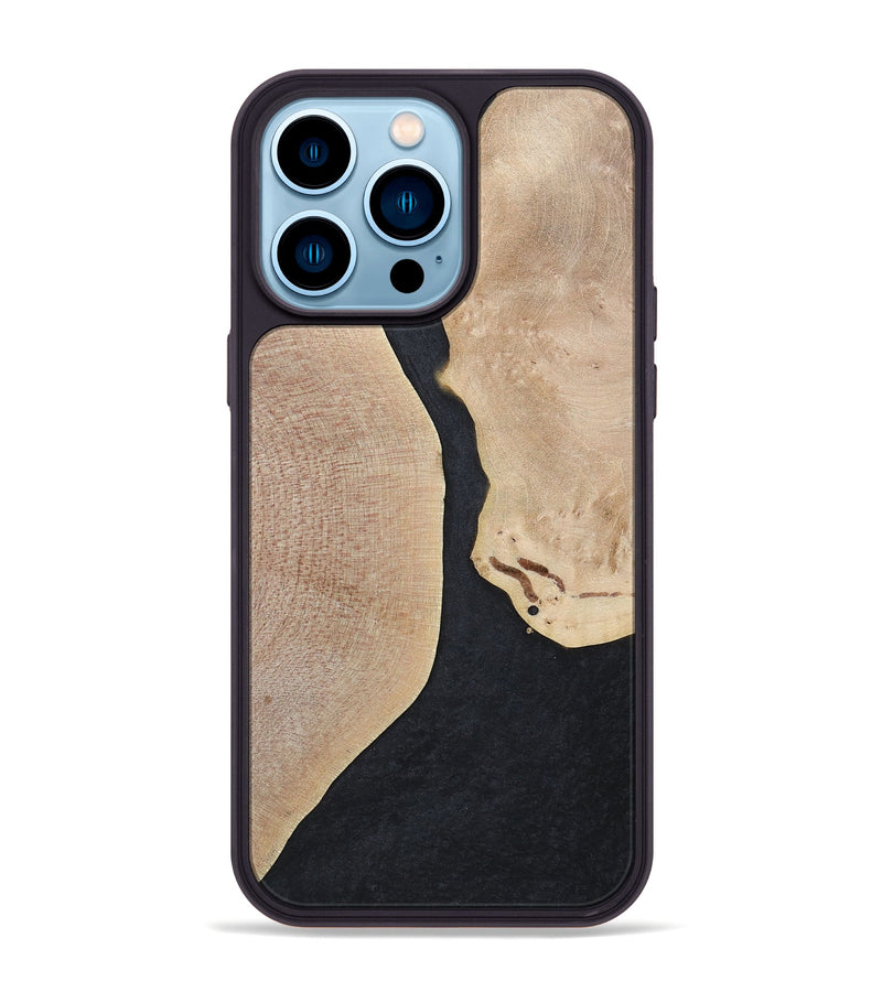 iPhone 14 Pro Max Wood+Resin Phone Case - Bernadette (Pure Black, 700301)