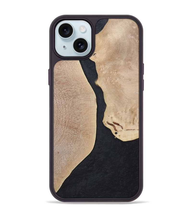 iPhone 15 Plus Wood+Resin Phone Case - Bernadette (Pure Black, 700301)