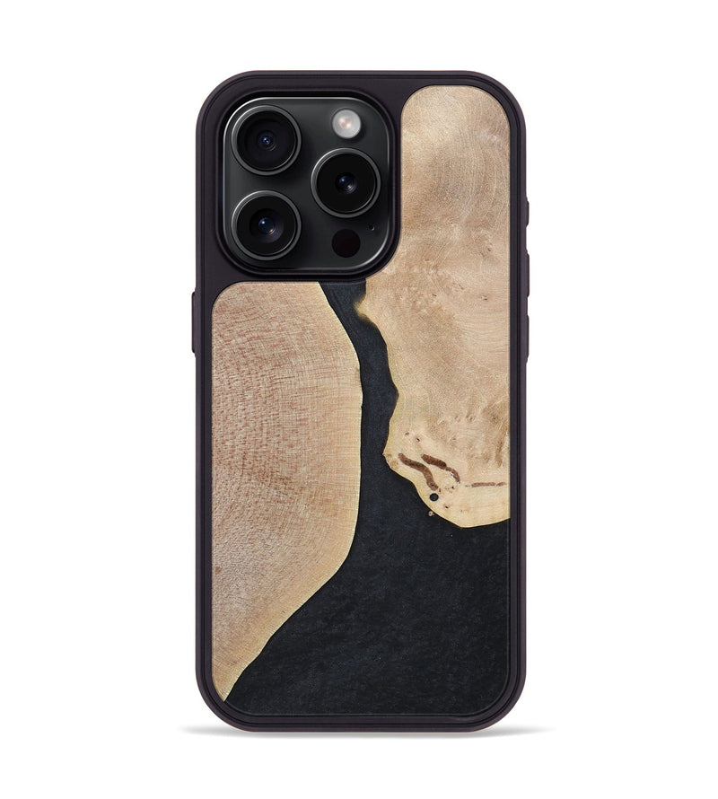 iPhone 15 Pro Wood+Resin Phone Case - Bernadette (Pure Black, 700301)