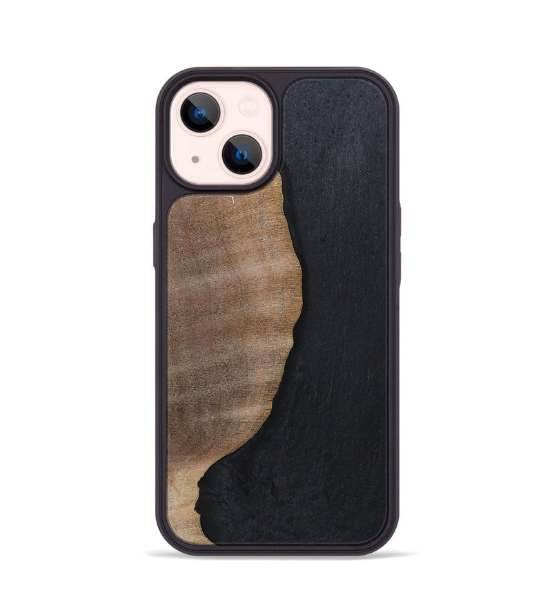 iPhone 14 Wood+Resin Phone Case - Sophie (Pure Black, 700307)