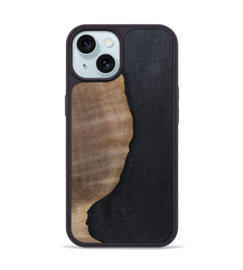 iPhone 15 Wood+Resin Phone Case - Sophie (Pure Black, 700307)