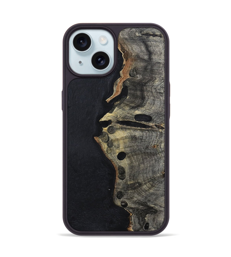 iPhone 15 Wood+Resin Phone Case - Shelley (Pure Black, 700310)
