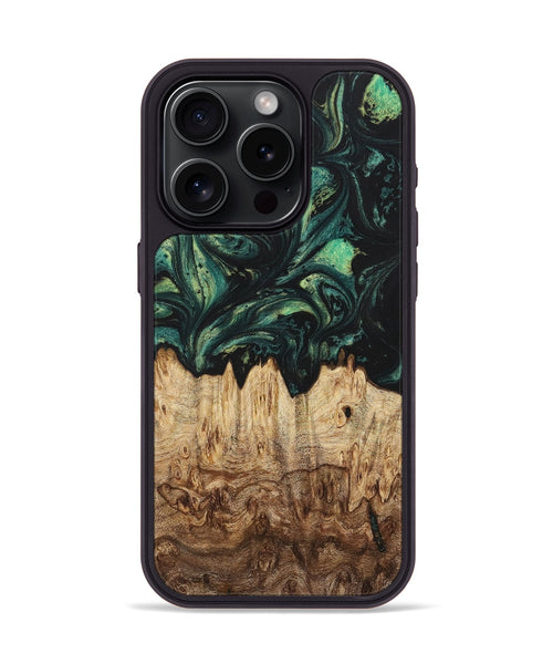 iPhone 15 Pro Wood+Resin Phone Case - Whitney (Green, 700313)
