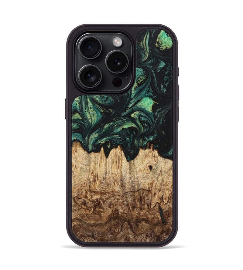 iPhone 15 Pro Wood+Resin Phone Case - Whitney (Green, 700313)