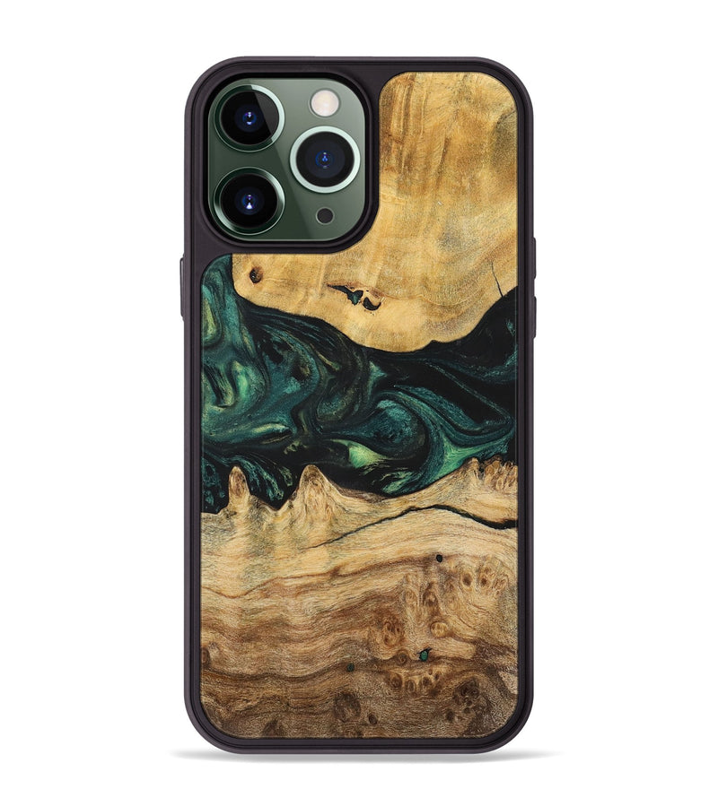 iPhone 13 Pro Max Wood+Resin Phone Case - Claire (Green, 700315)