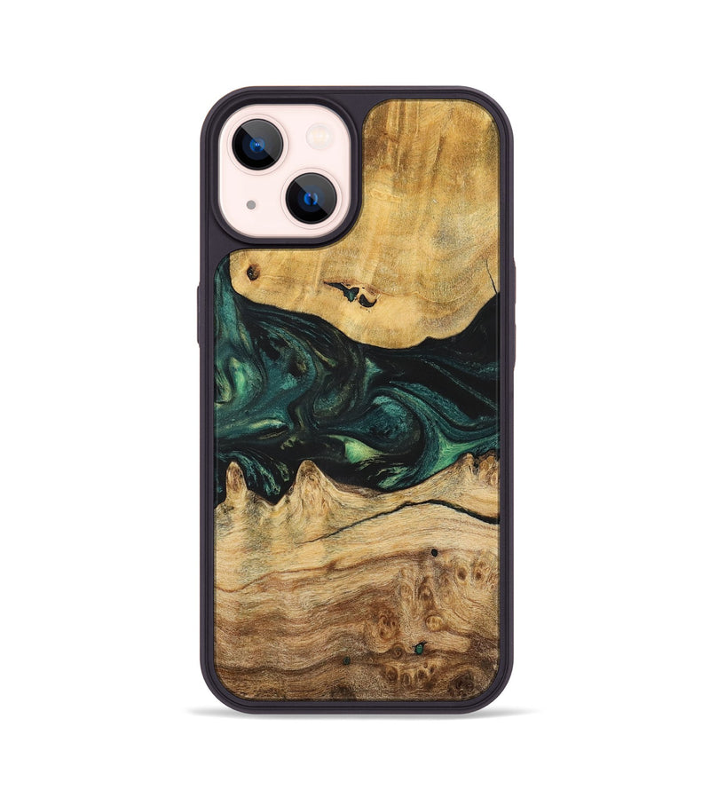 iPhone 14 Wood+Resin Phone Case - Claire (Green, 700315)