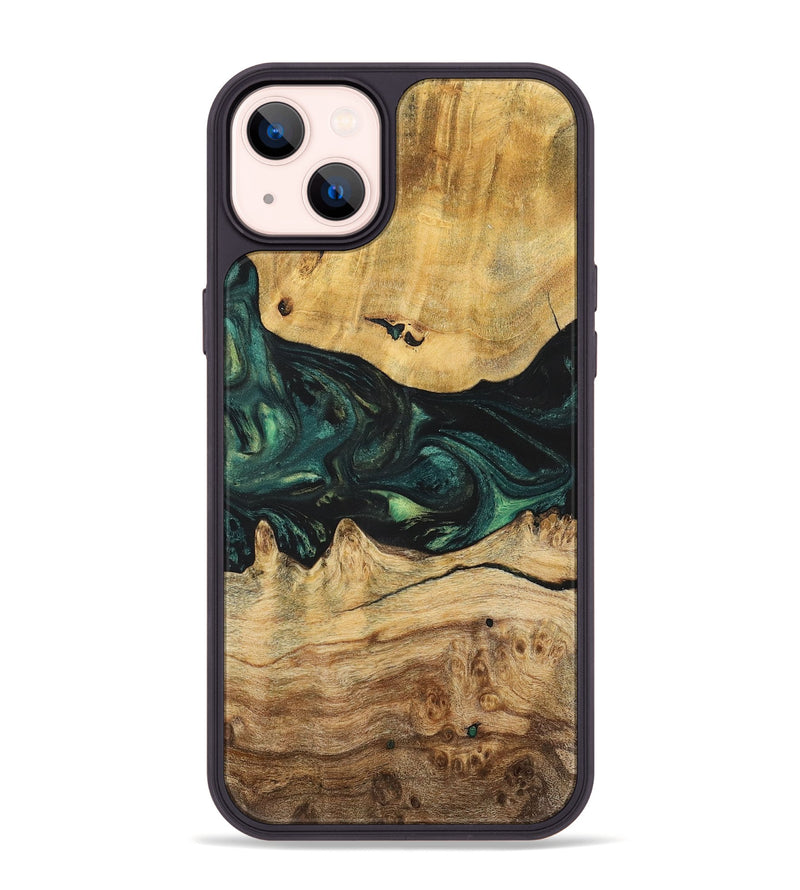 iPhone 14 Plus Wood+Resin Phone Case - Claire (Green, 700315)