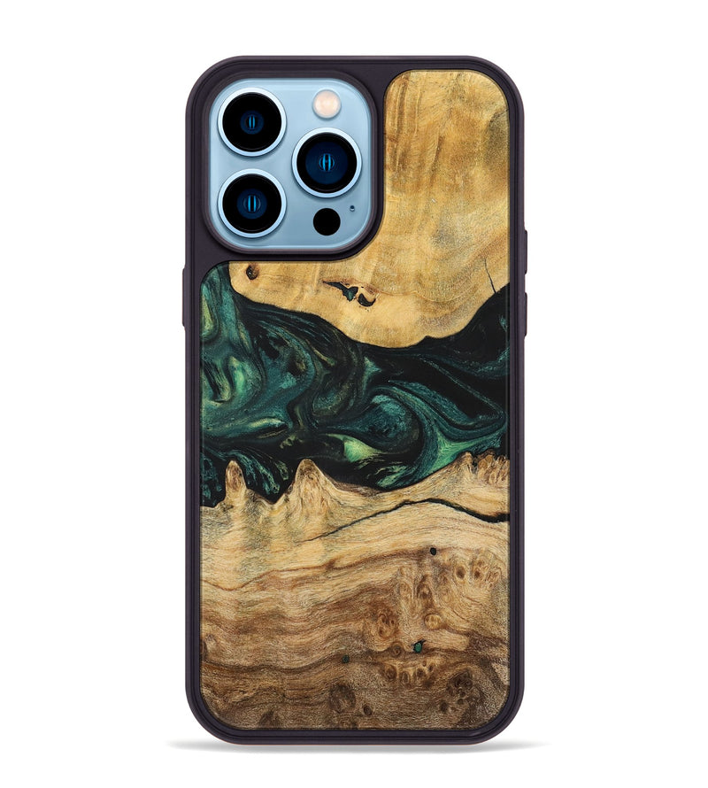 iPhone 14 Pro Max Wood+Resin Phone Case - Claire (Green, 700315)