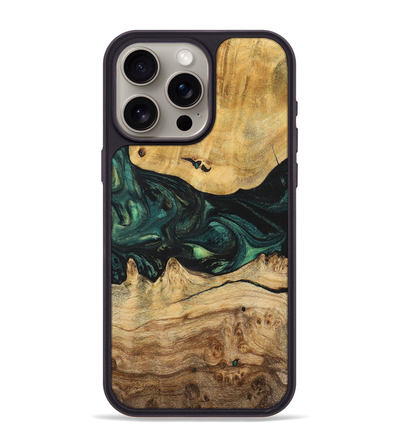 iPhone 15 Pro Max Wood+Resin Phone Case - Claire (Green, 700315)