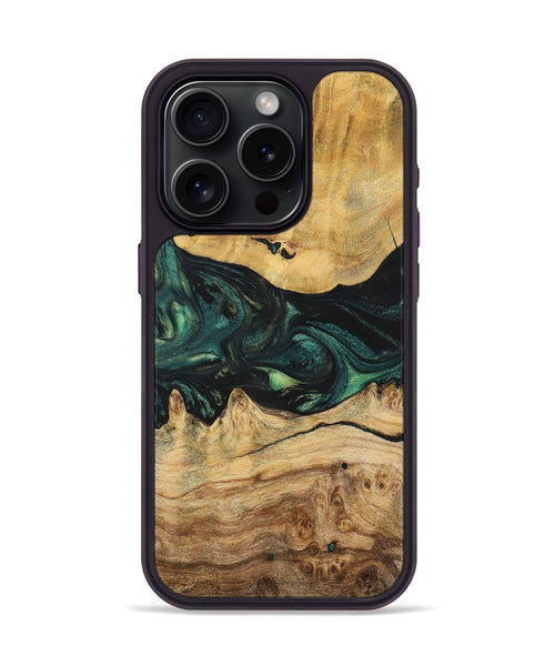 iPhone 15 Pro Wood+Resin Phone Case - Claire (Green, 700315)