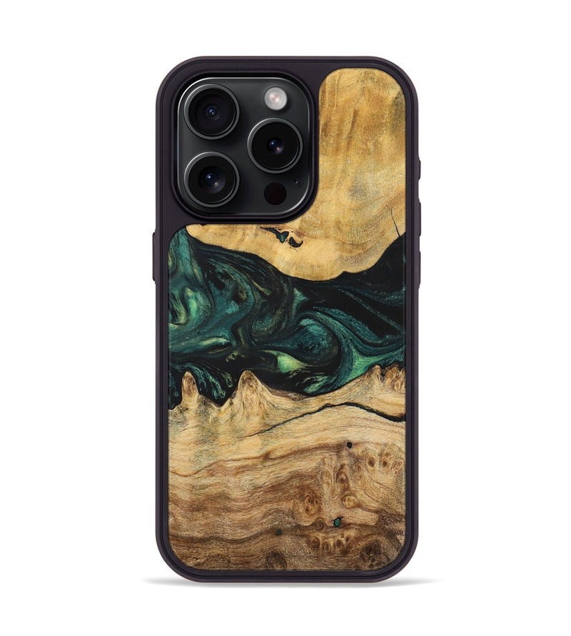 iPhone 15 Pro Wood+Resin Phone Case - Claire (Green, 700315)