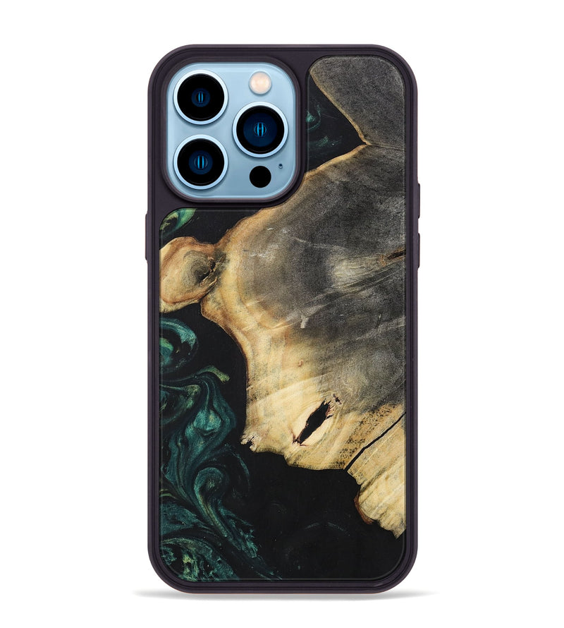 iPhone 14 Pro Max Wood+Resin Phone Case - Killian (Green, 700316)