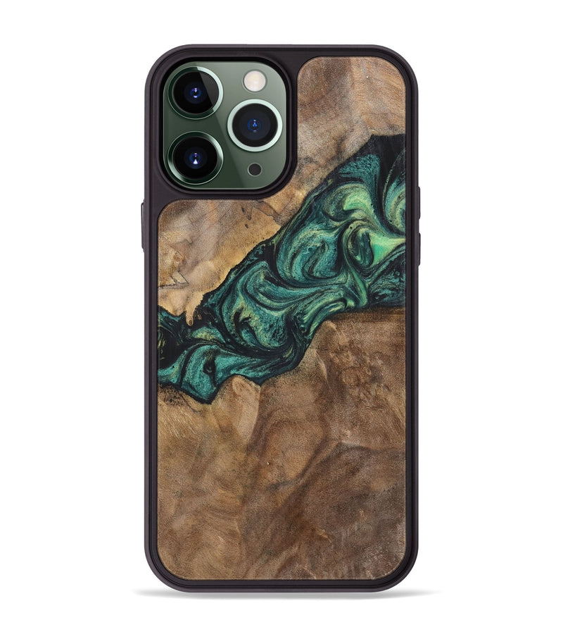 iPhone 13 Pro Max Wood+Resin Phone Case - Doris (Green, 700317)