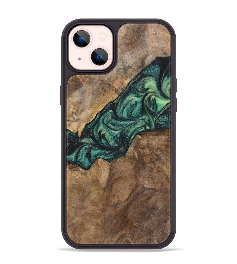 iPhone 14 Plus Wood+Resin Phone Case - Doris (Green, 700317)