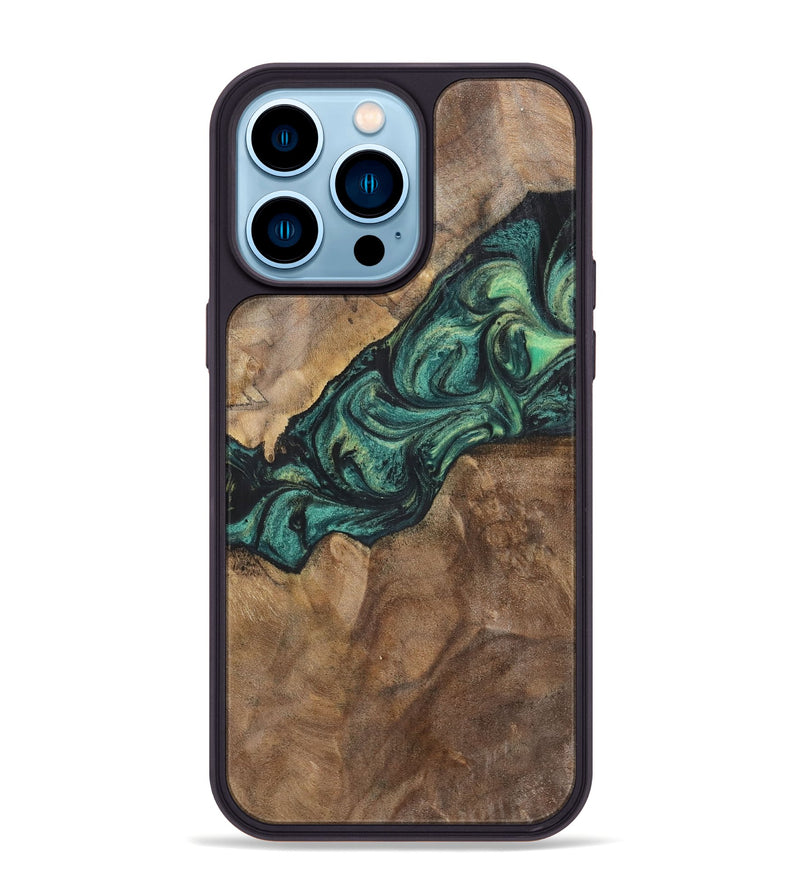 iPhone 14 Pro Max Wood+Resin Phone Case - Doris (Green, 700317)