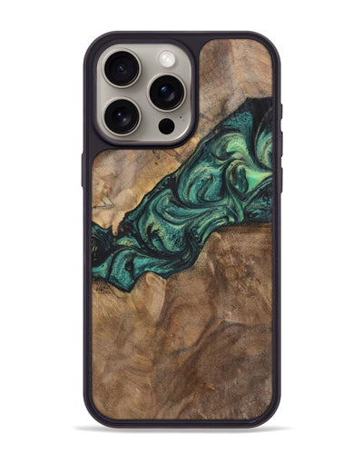 iPhone 15 Pro Max Wood+Resin Phone Case - Doris (Green, 700317)