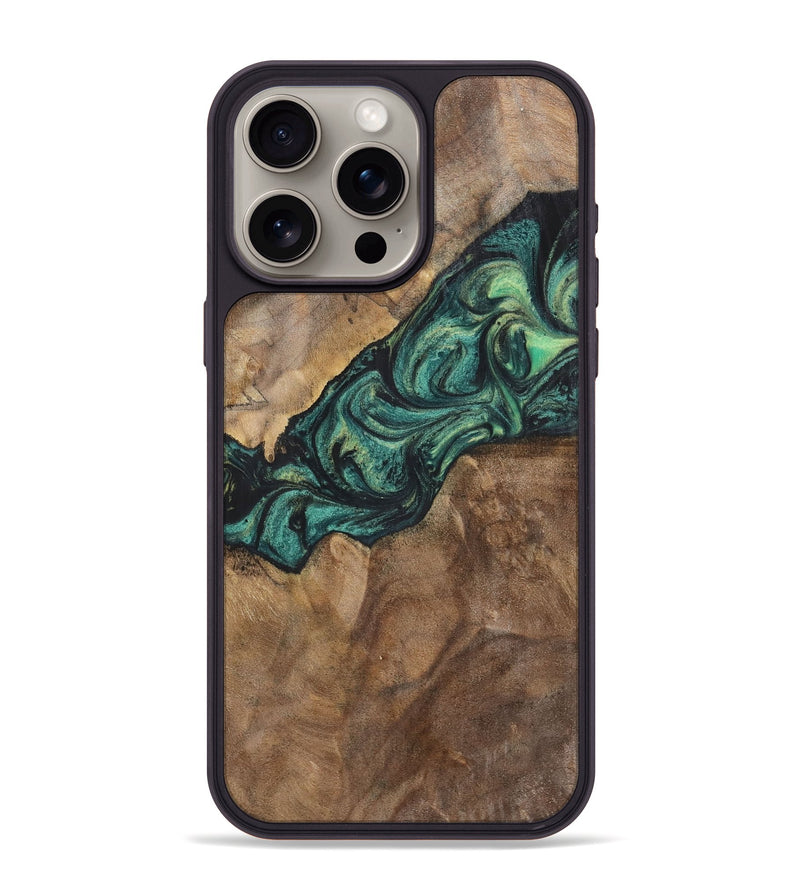 iPhone 15 Pro Max Wood+Resin Phone Case - Doris (Green, 700317)