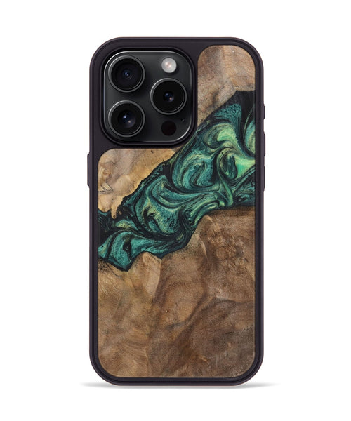 iPhone 15 Pro Wood+Resin Phone Case - Doris (Green, 700317)