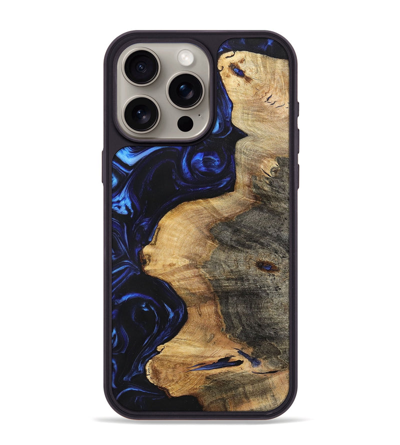 iPhone 15 Pro Max Wood+Resin Phone Case - Timmy (Blue, 700323)