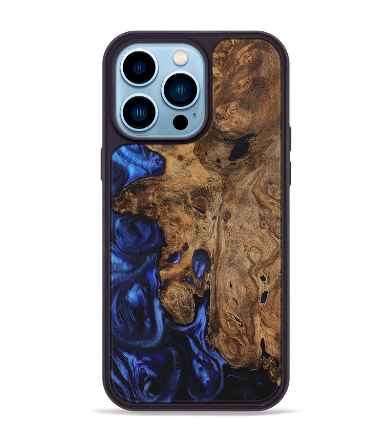 iPhone 14 Pro Max Wood+Resin Phone Case - Nina (Blue, 700325)